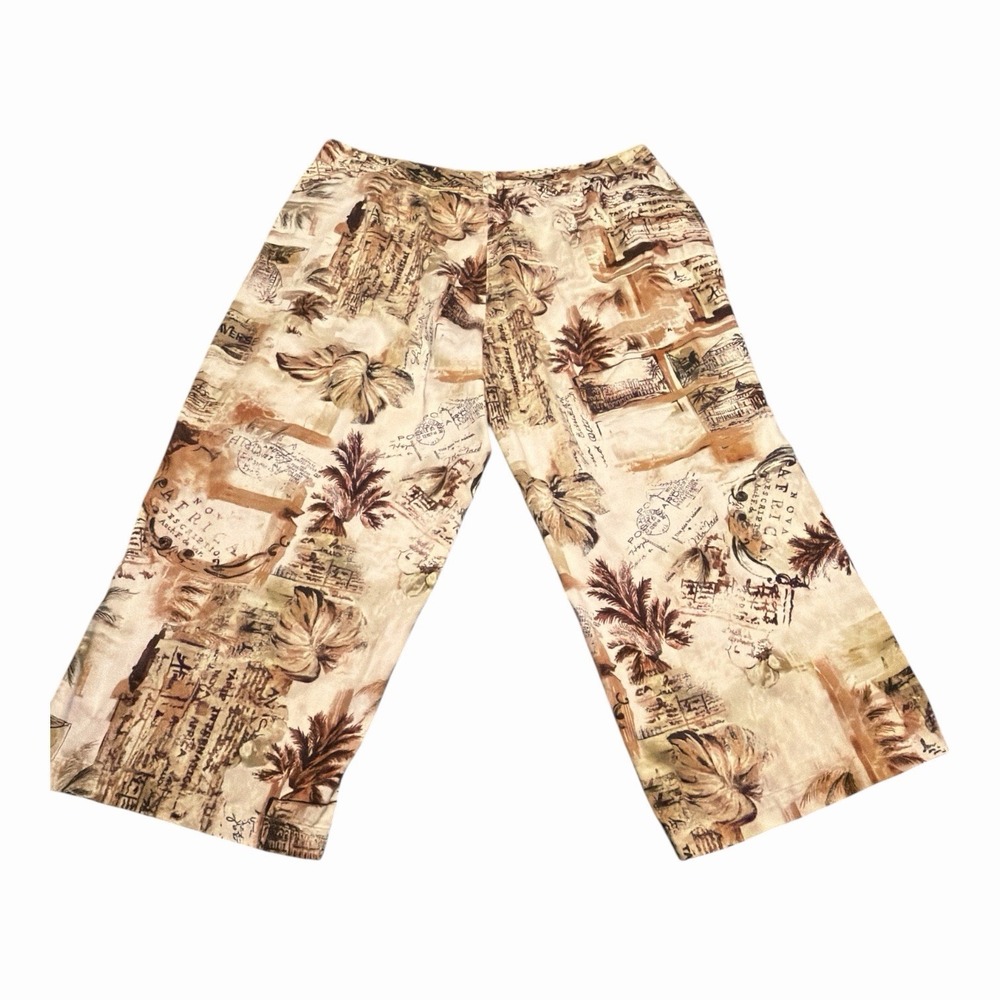 Chicos Travel Print Tropical Cropped Pants Size 3 High Rise XL Safari Resort - Picture 9 of 10